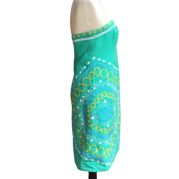 Lilly Pulitzer Bowen Aqua Comb Get It Embroidered Strapless Dress NWT - Picture 7 of 13